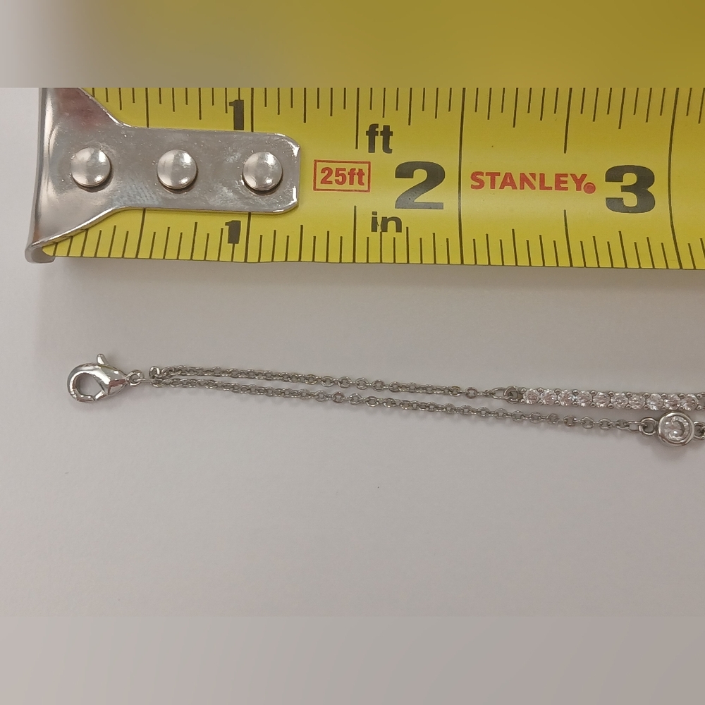 Nwot 18k White Goldplated 2 Layer Parve Bar Bracelet Crystal Accents 7-8.75" - Picture 4 of 7